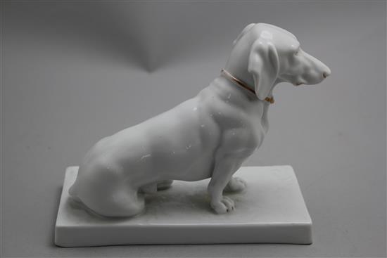 A Fraureuth porcelain figure of a Dachshund, modelled by Oskar Pflug, c.1919-26, 18cm